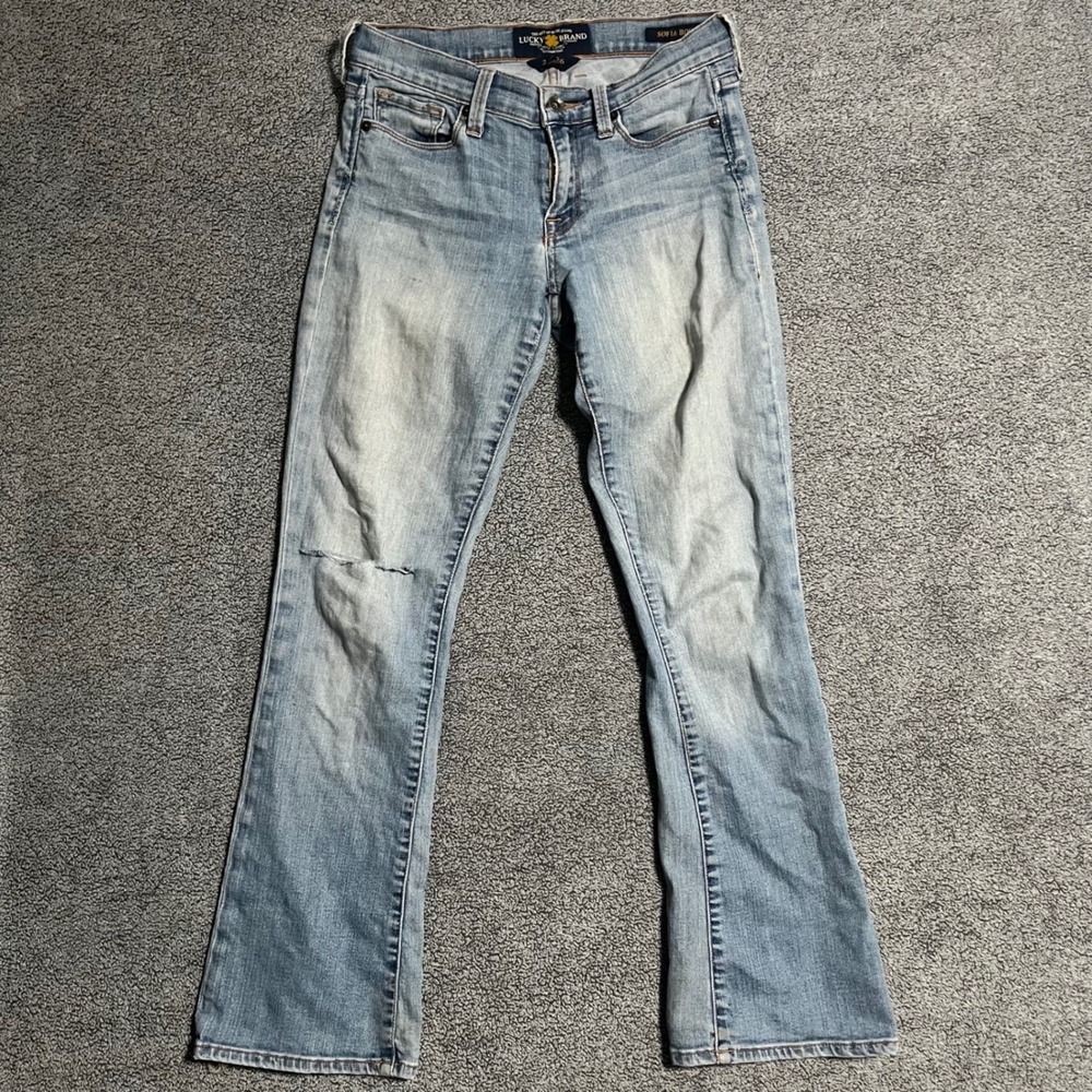 Lucky Brand Sofia Boot Ankle Jeans Light Wash Distressed Blue Denim Size 2/26